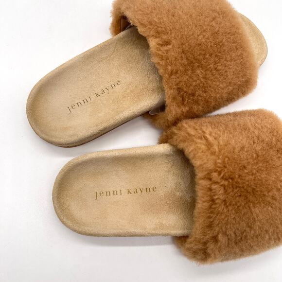 JENNI KAYNE Shearling Slide Sandal Womens 6 Tan Suede Fuzzy Slip On Comfy Casual - Picture 5 of 10